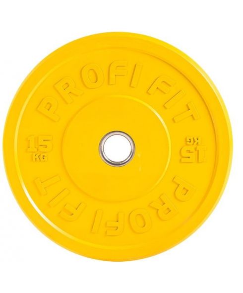 Диск для штанги каучуковый, желтый, PROFI-FIT D-51, 15 кг